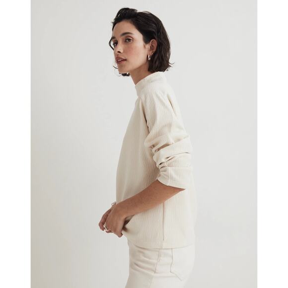 Madewell Jacquard Stripe Funnel Neck Top in Antique Cream Size XXS - Picture 4 of 14